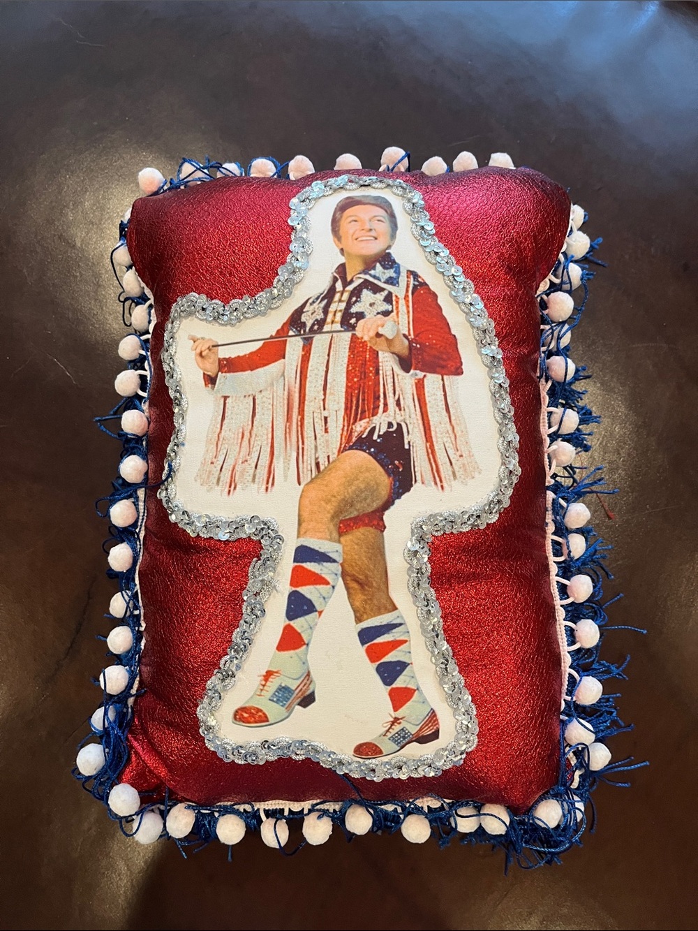 Decorative Liberace Pillow with Fringe and Pom Trim